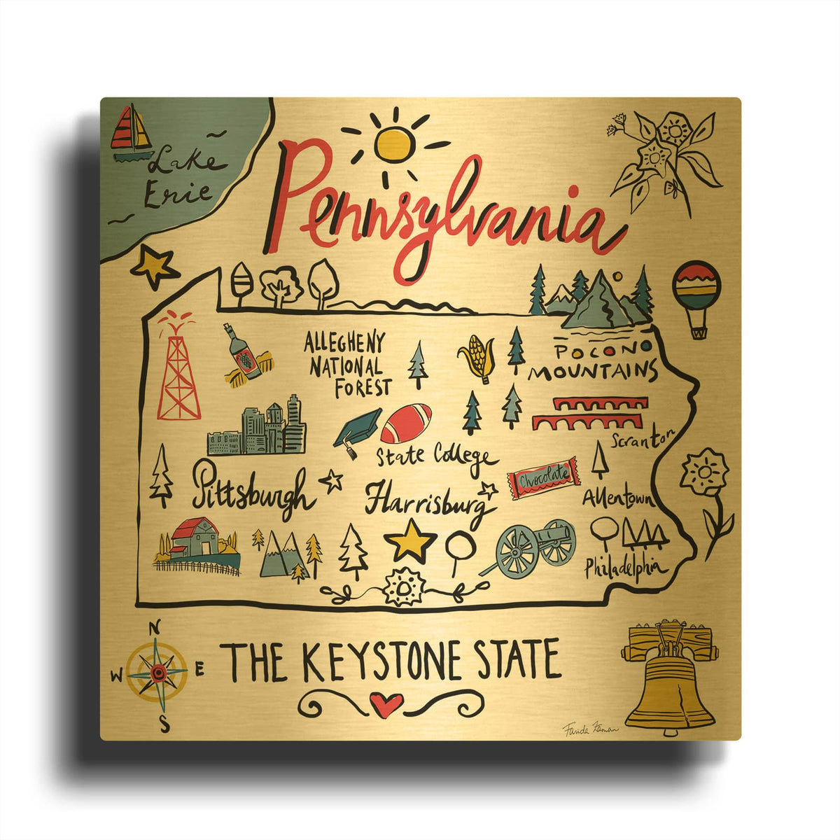 'Pennsylvania' By Farida Zaman Gold Metal Wall Art