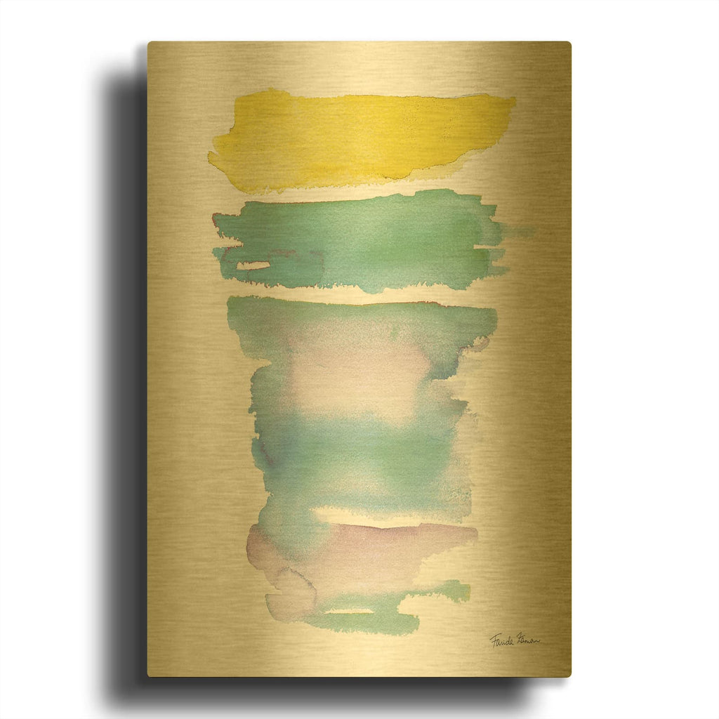 'Sideways 1 Pastel' By Farida Zaman Gold Metal Wall Art