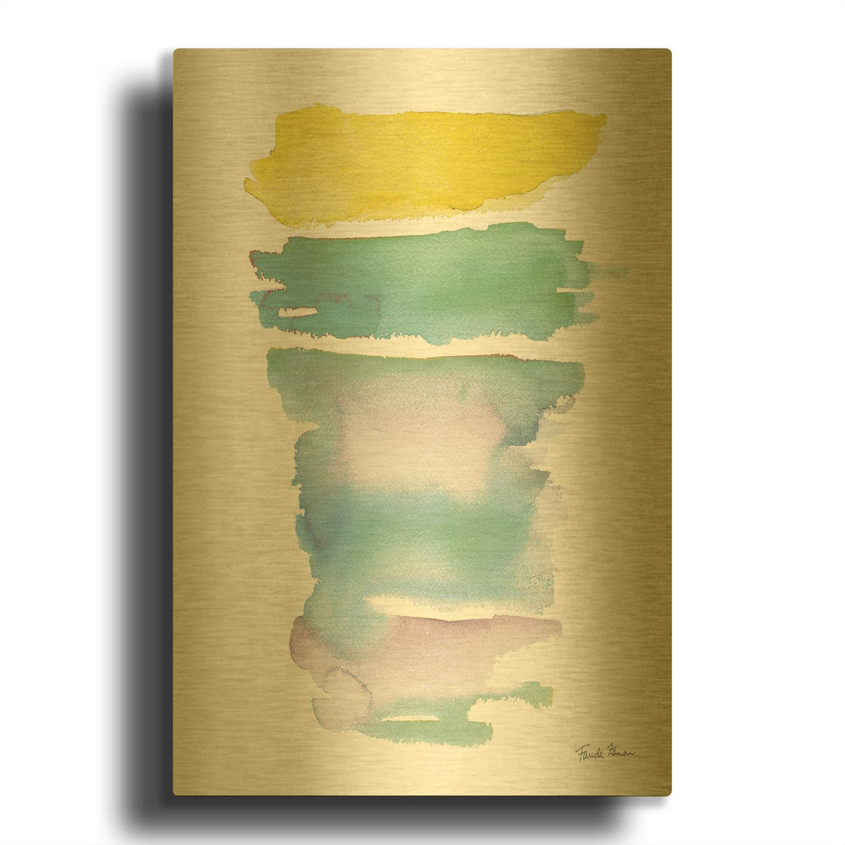 'Sideways 1 Pastel' By Farida Zaman Gold Metal Wall Art