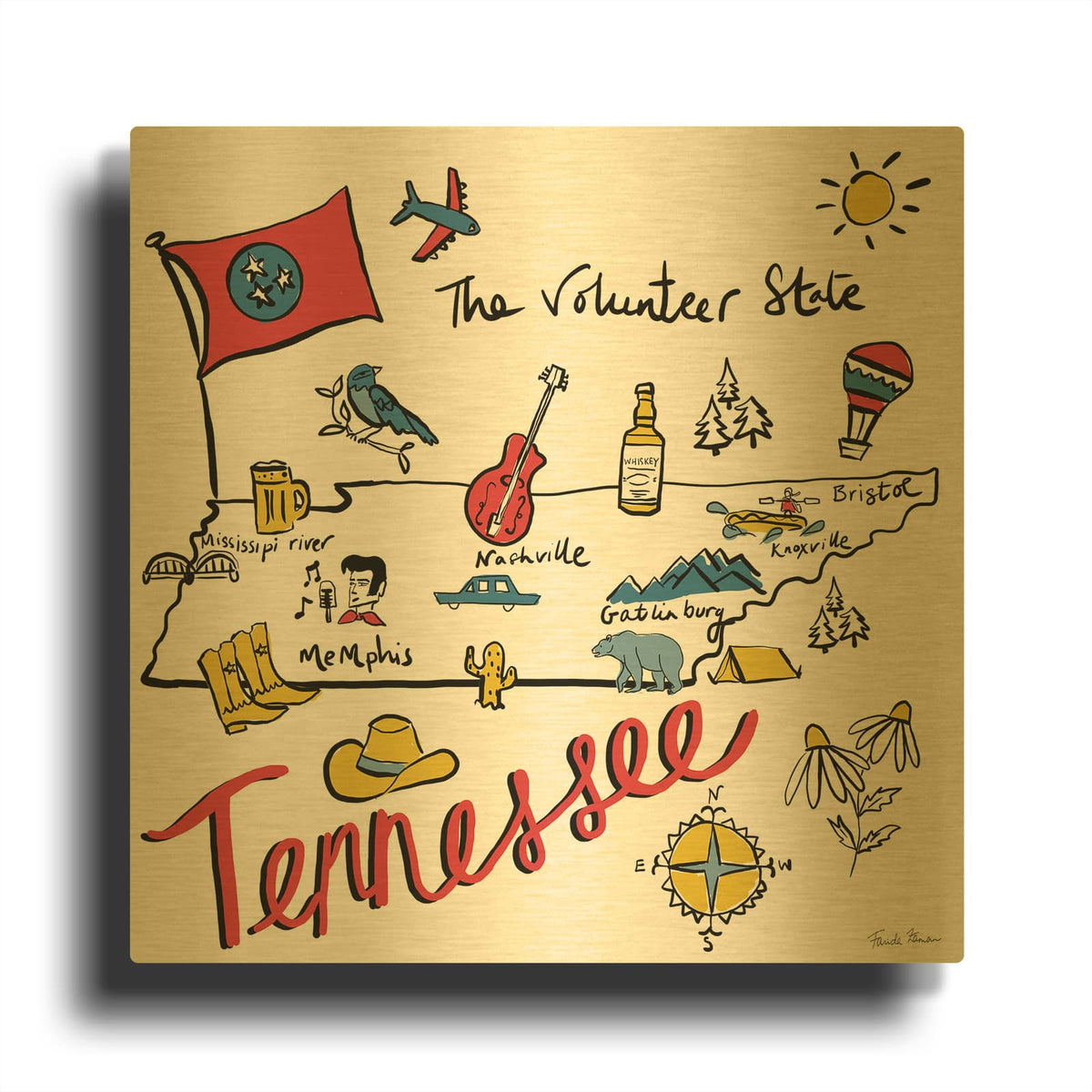 'Tennessee' By Farida Zaman Gold Metal Wall Art