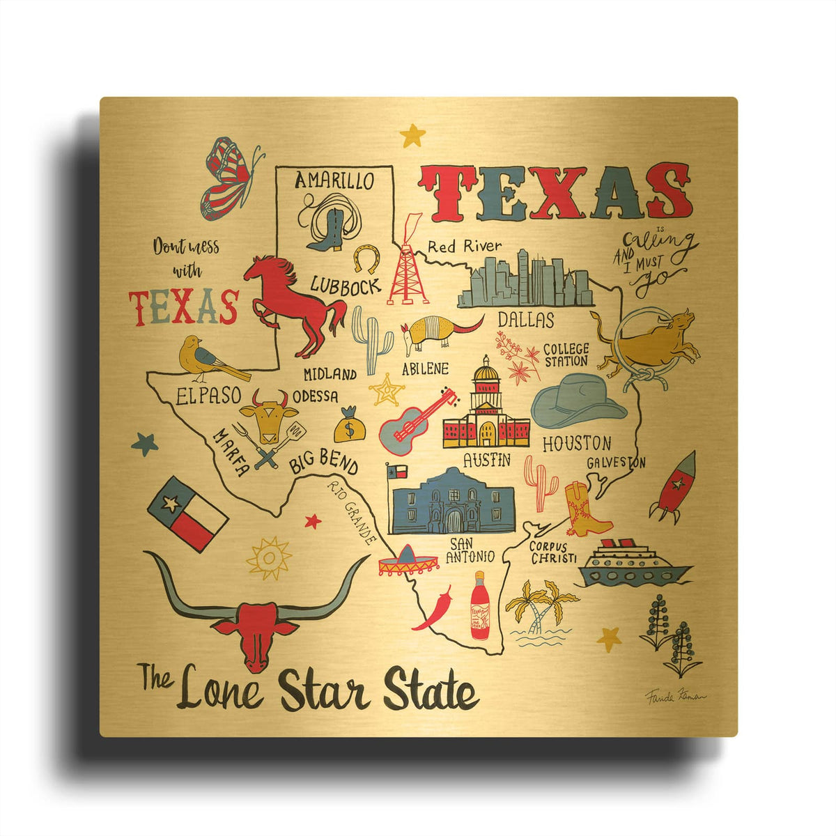 'Texas' By Farida Zaman Gold Metal Wall Art