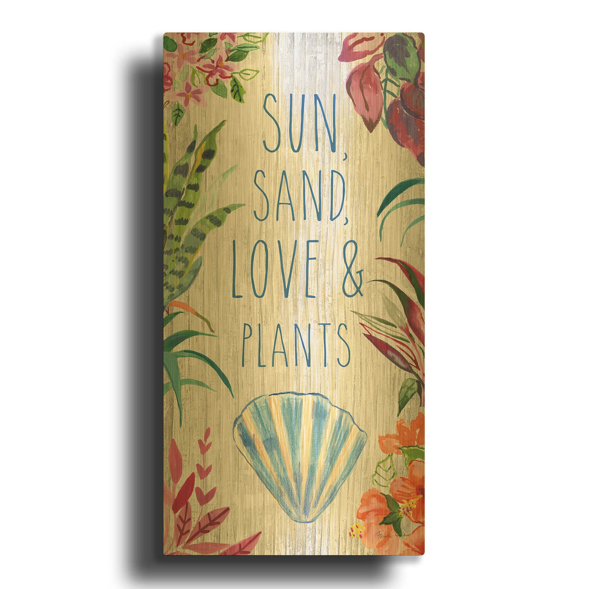 'Tropical Home 10' By Farida Zaman Gold Metal Wall Art