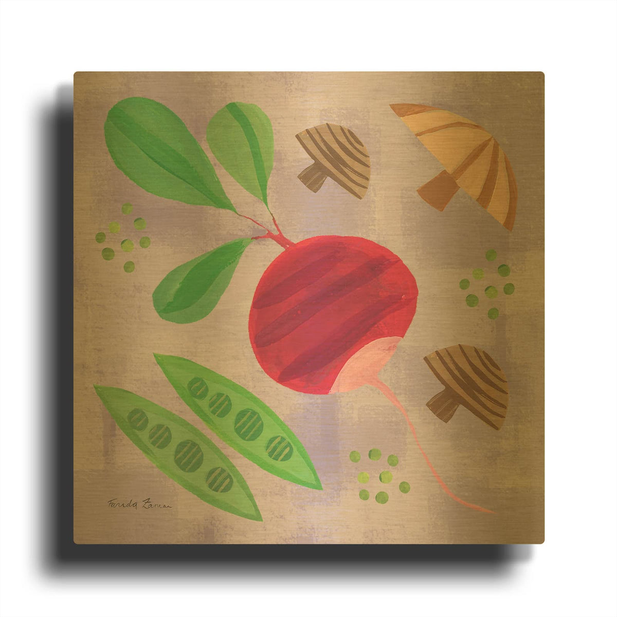 'Veggie Time 3' By Farida Zaman Gold Metal Wall Art
