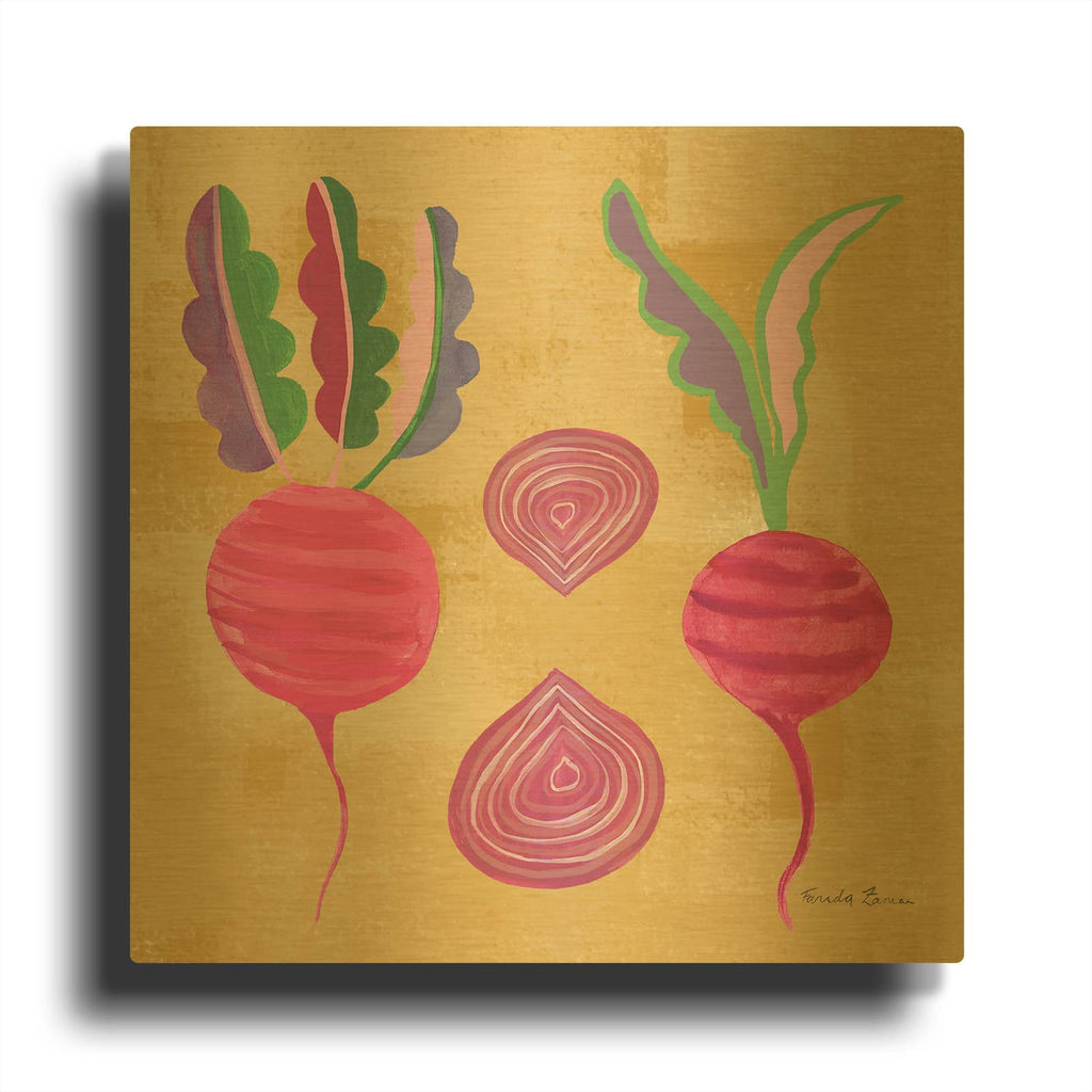 'Veggie Time 4' By Farida Zaman Gold Metal Wall Art