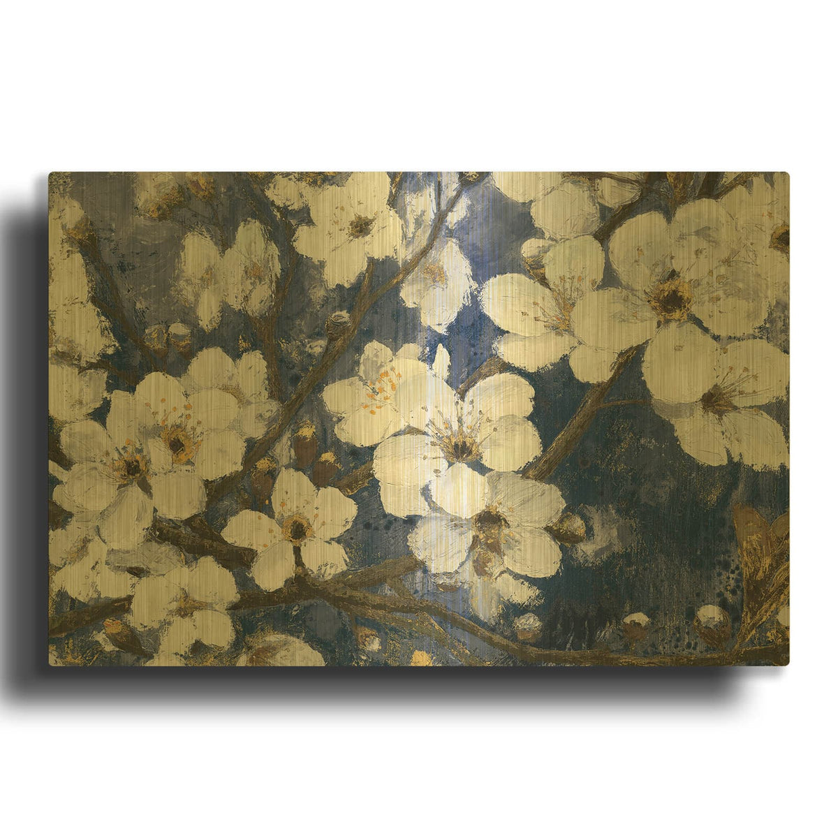 'Cherry Blossoms 1 Indigo C' By James Wiens Gold Metal Wall Art