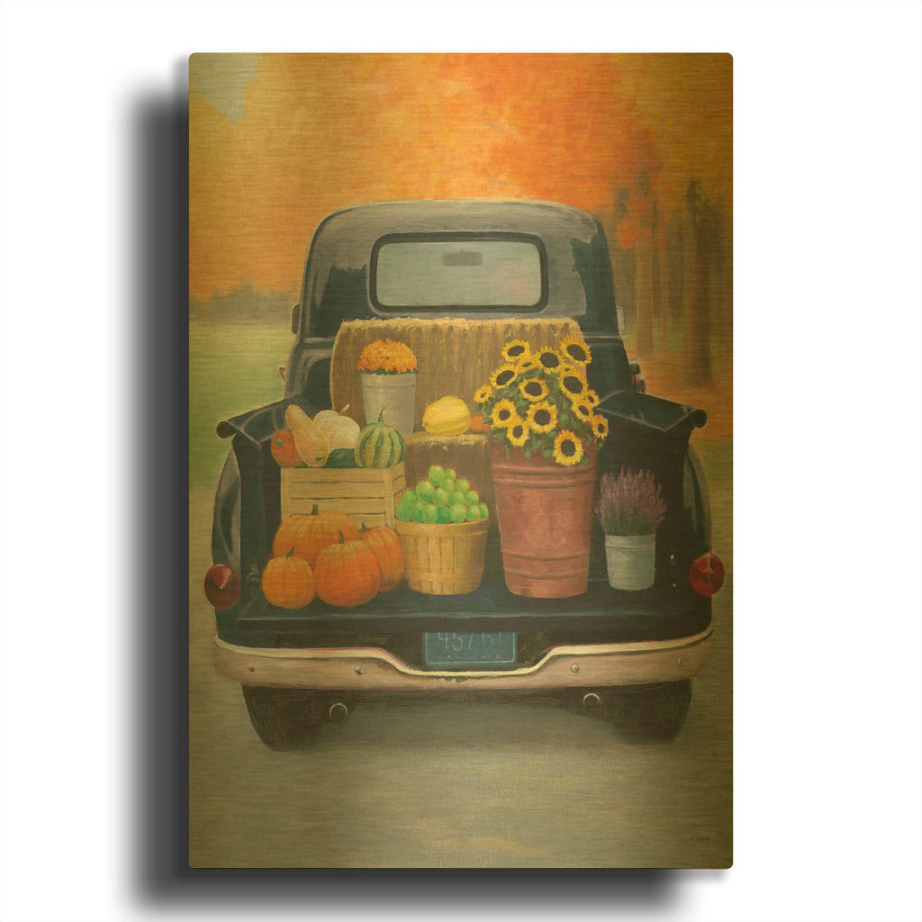 'Fall Bounty 3 Truck Navy' By James Wiens Gold Metal Wall Art