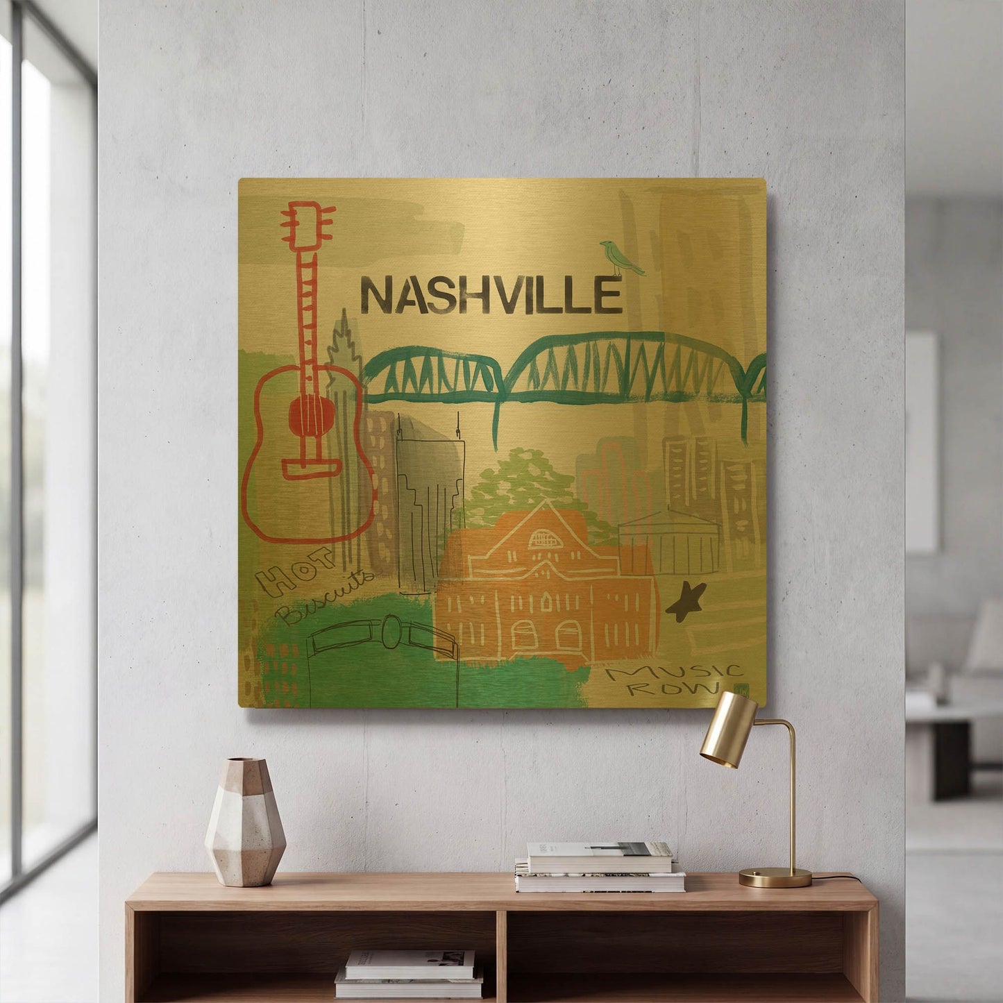 'Nashville' By Linda Woods Gold Metal Wall Art