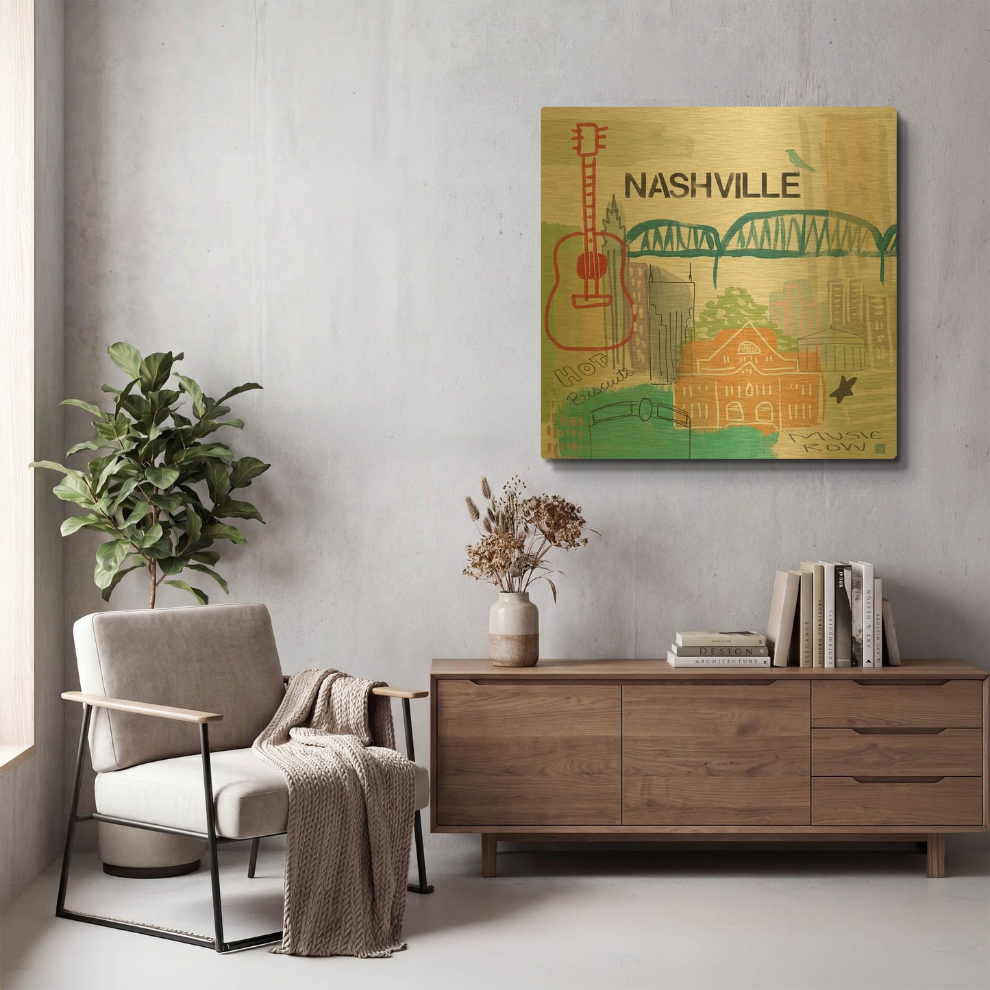 'Nashville' By Linda Woods Gold Metal Wall Art
