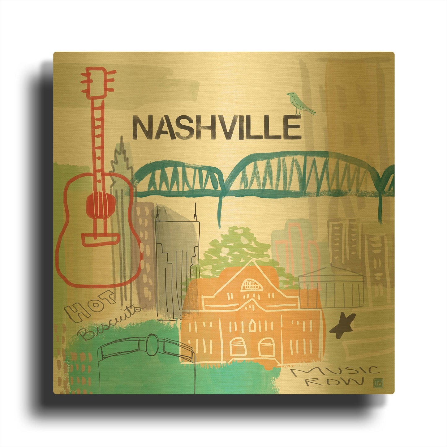 'Nashville' By Linda Woods Gold Metal Wall Art
