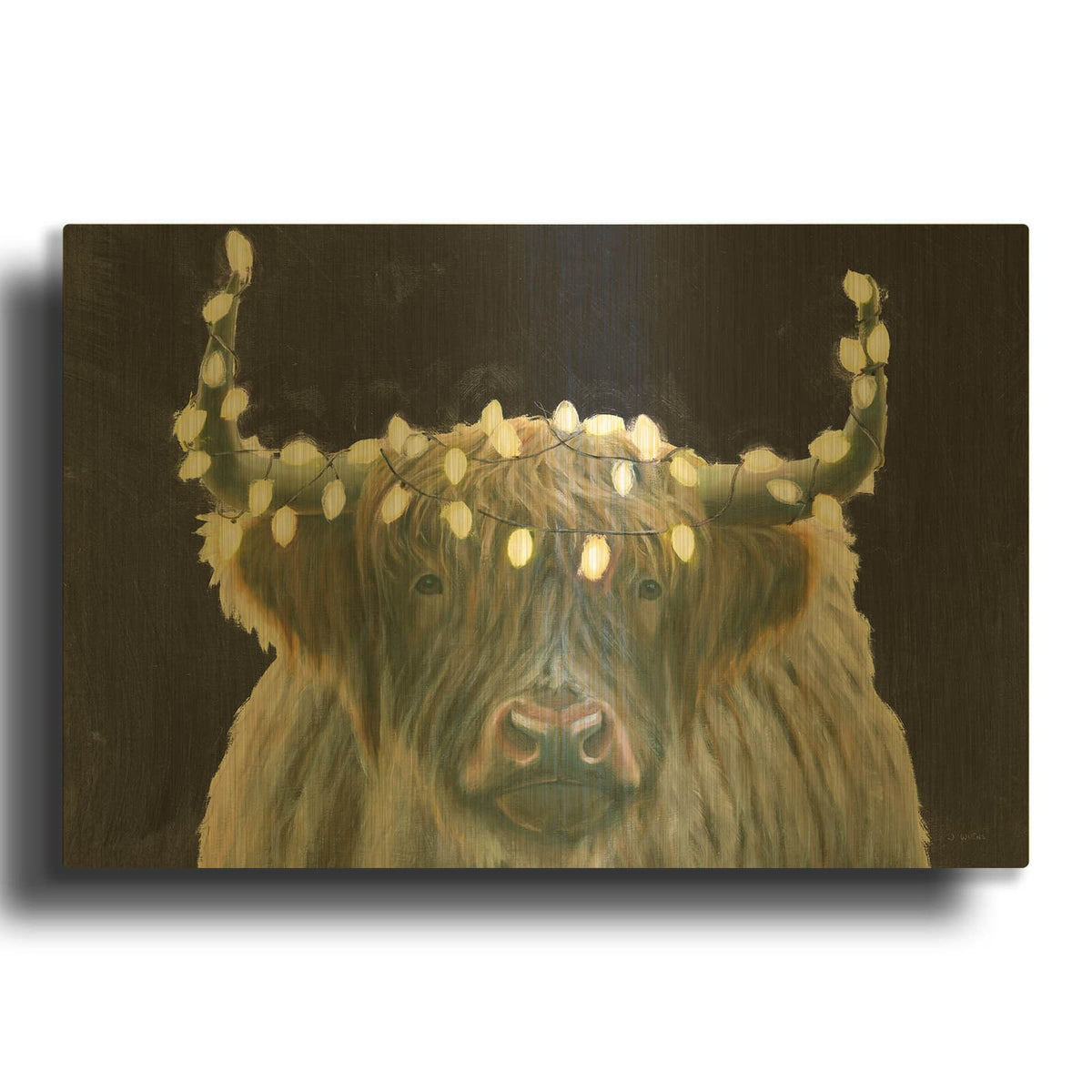 'Holiday Highlander Bw' By James Wiens Gold Metal Wall Art