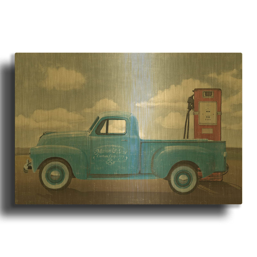 'Lets Go For A Ride 2 Vintage Blue Truck' By James Wiens Gold Metal Wall Art