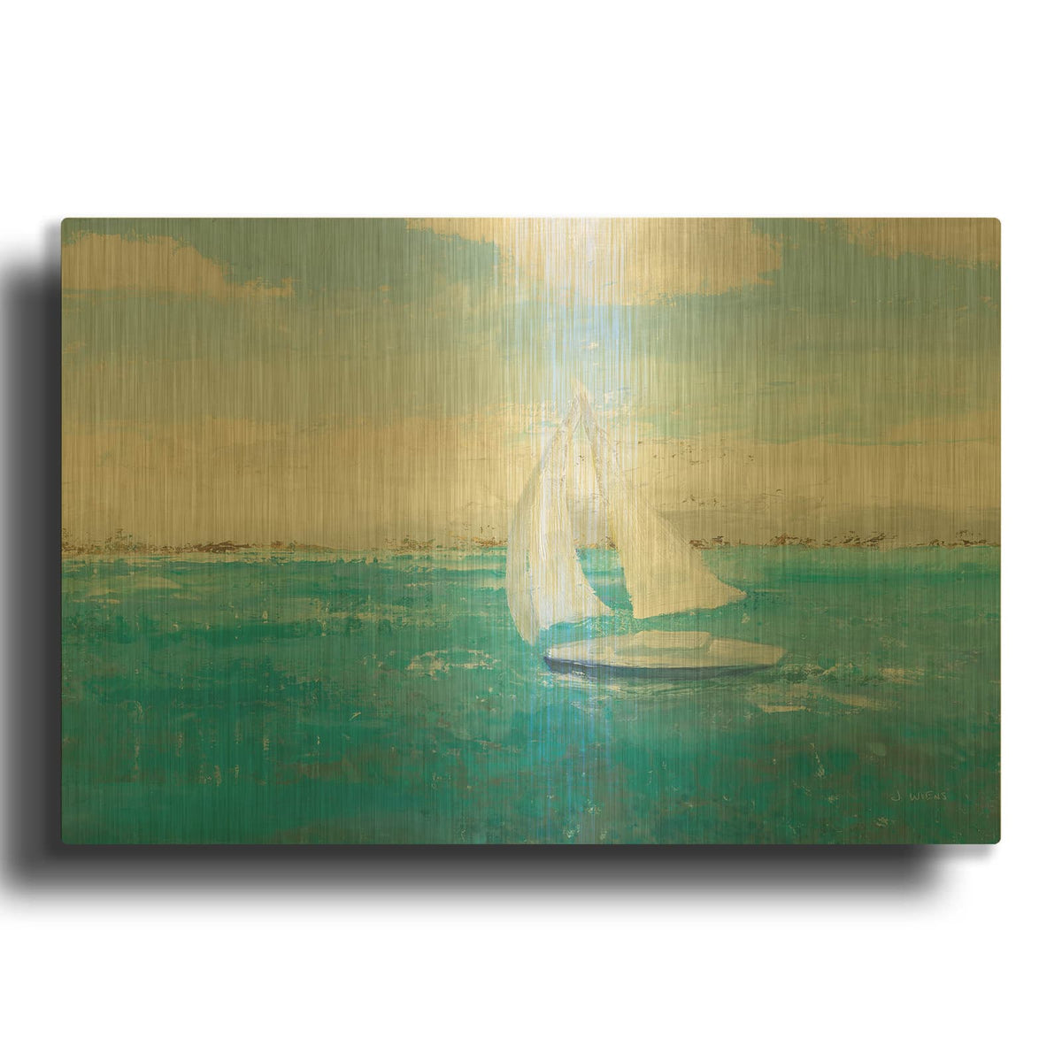 'Sailing Into The Blue' By James Wiens Gold Metal Wall Art
