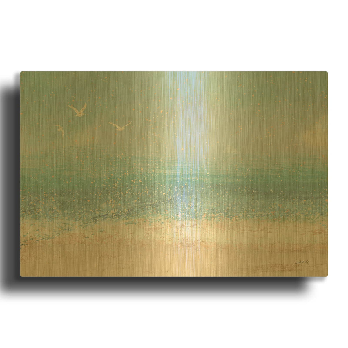 'Splatter Beach 1 Neutral' By James Wiens Gold Metal Wall Art