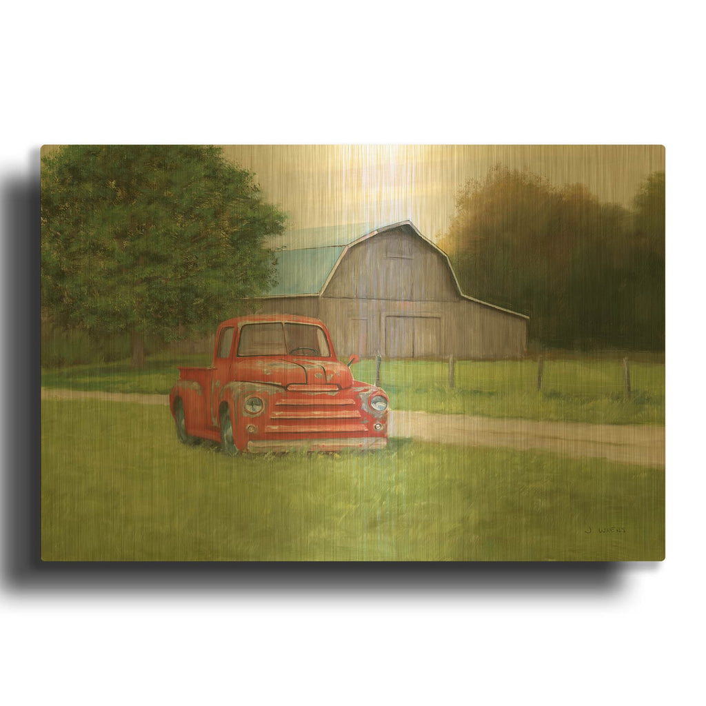 'Vintage Red Truck' By James Wiens Gold Metal Wall Art