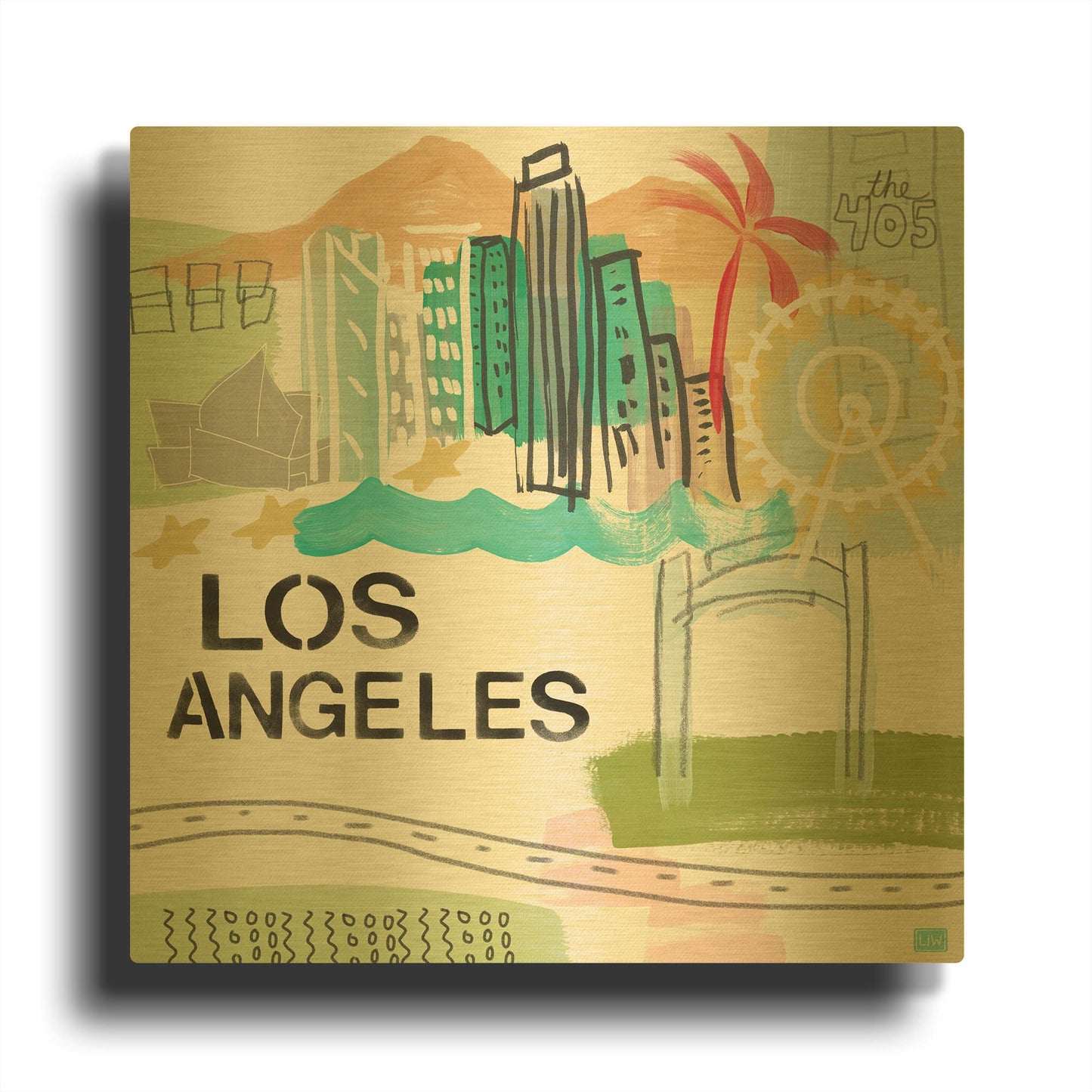'Los Angeles' By Linda Woods Gold Metal Wall Art