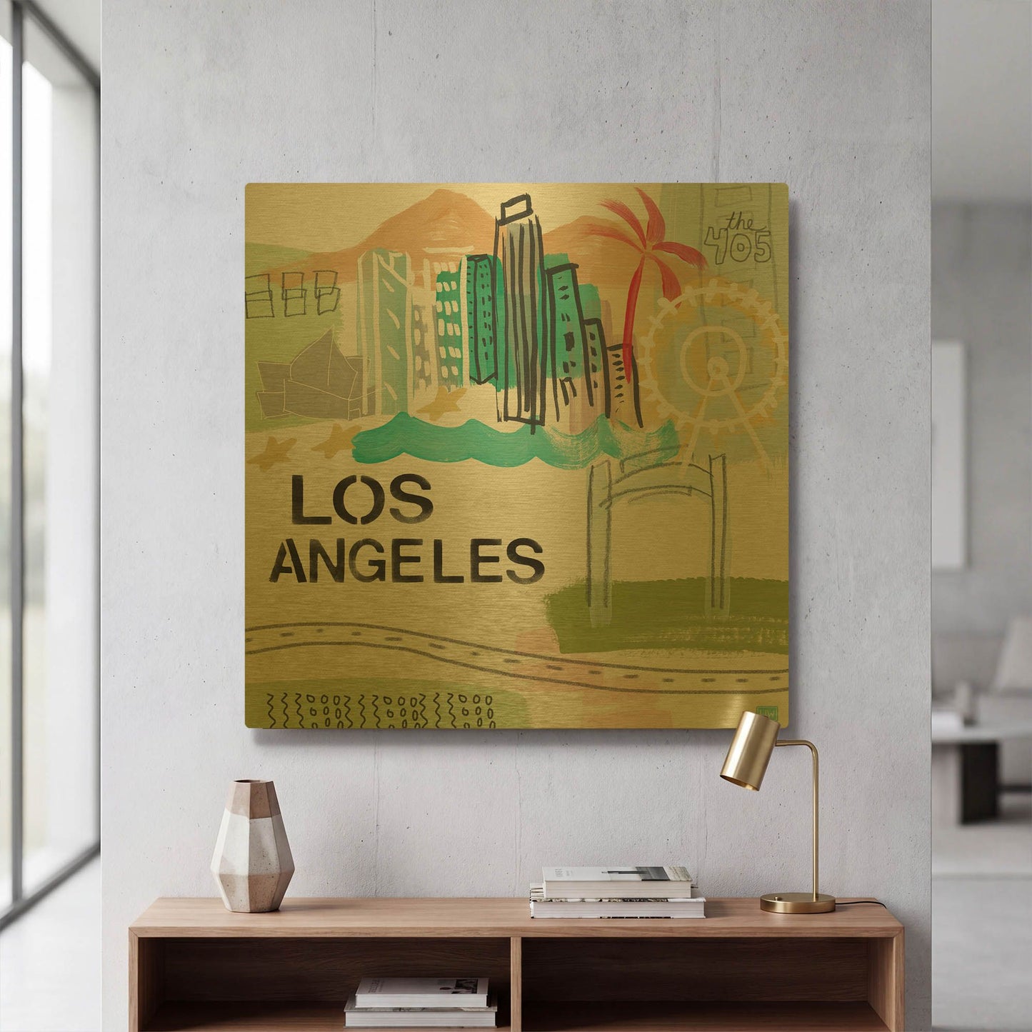 'Los Angeles' By Linda Woods Gold Metal Wall Art