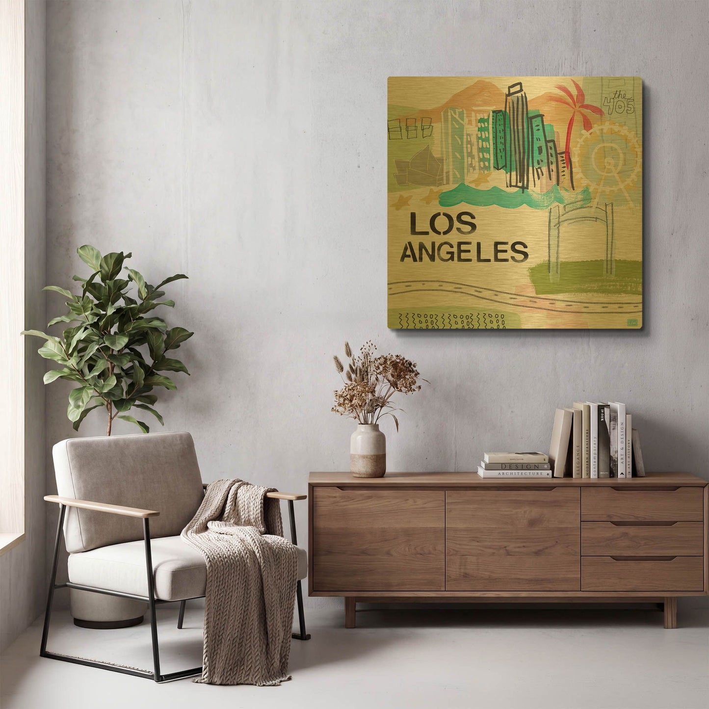 'Los Angeles' By Linda Woods Gold Metal Wall Art