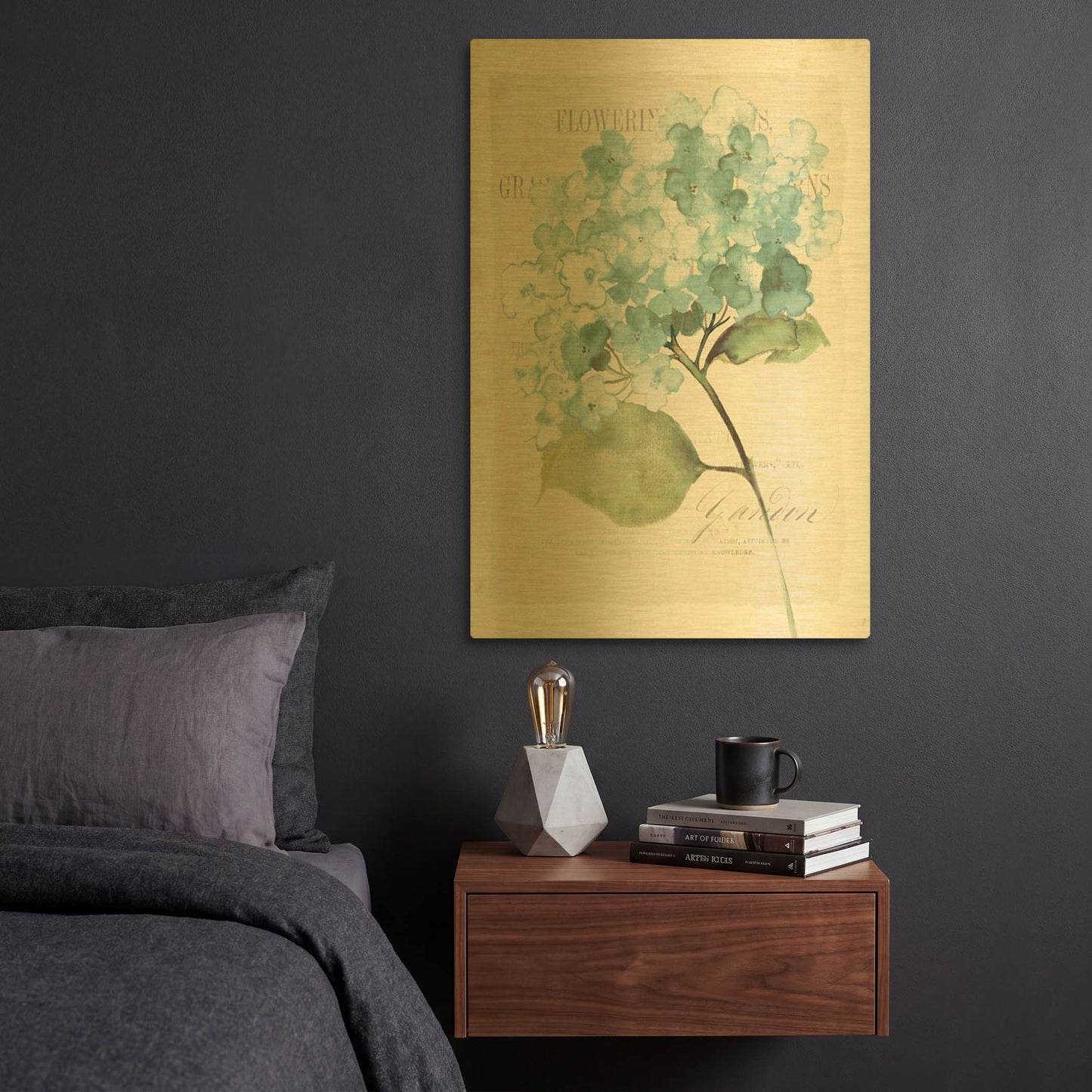 'Antique Floral 1 Blue Vintage' By Wild Apple Portfolio Gold Metal Wall Art