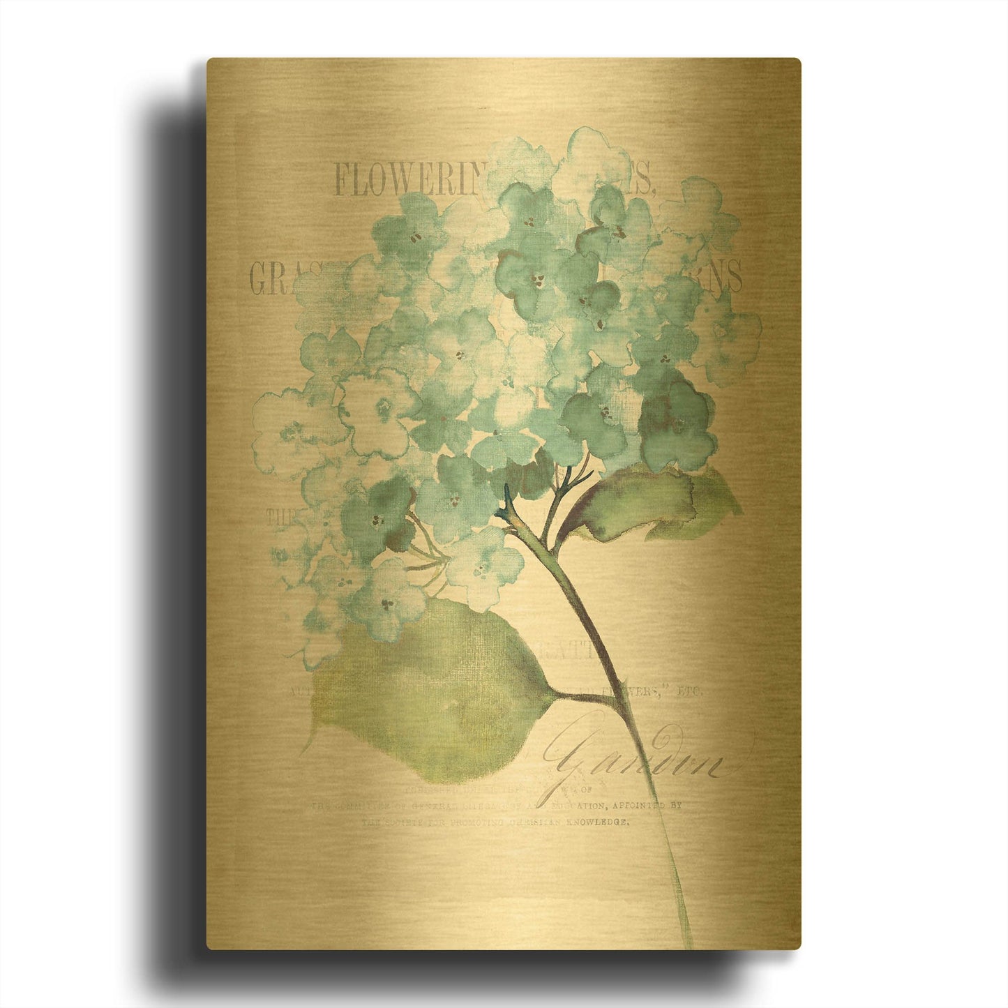 'Antique Floral 1 Blue Vintage' By Wild Apple Portfolio Gold Metal Wall Art