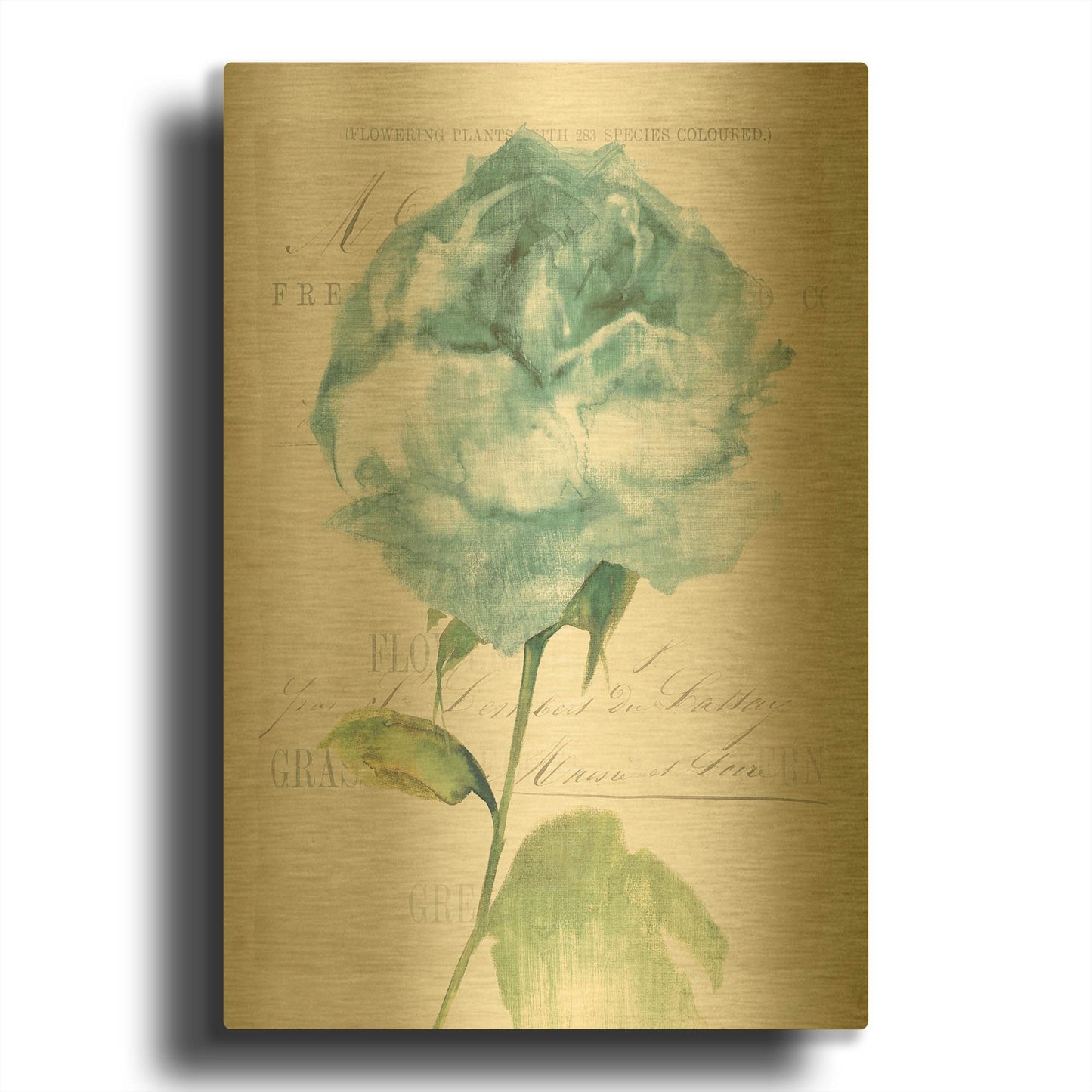 'Antique Floral 2 Blue Vintage' By Wild Apple Portfolio Gold Metal Wall Art