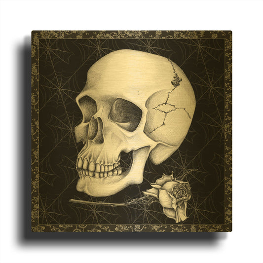 'Arsenic and Old Lace BW No Words 3' By Wild Apple Portfolio Gold Metal Wall Art
