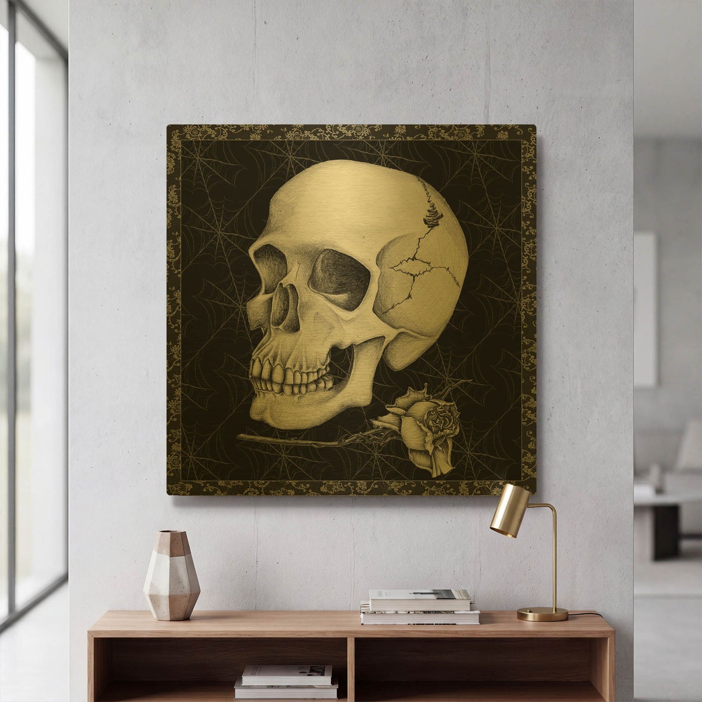 'Arsenic and Old Lace BW No Words 3' By Wild Apple Portfolio Gold Metal Wall Art