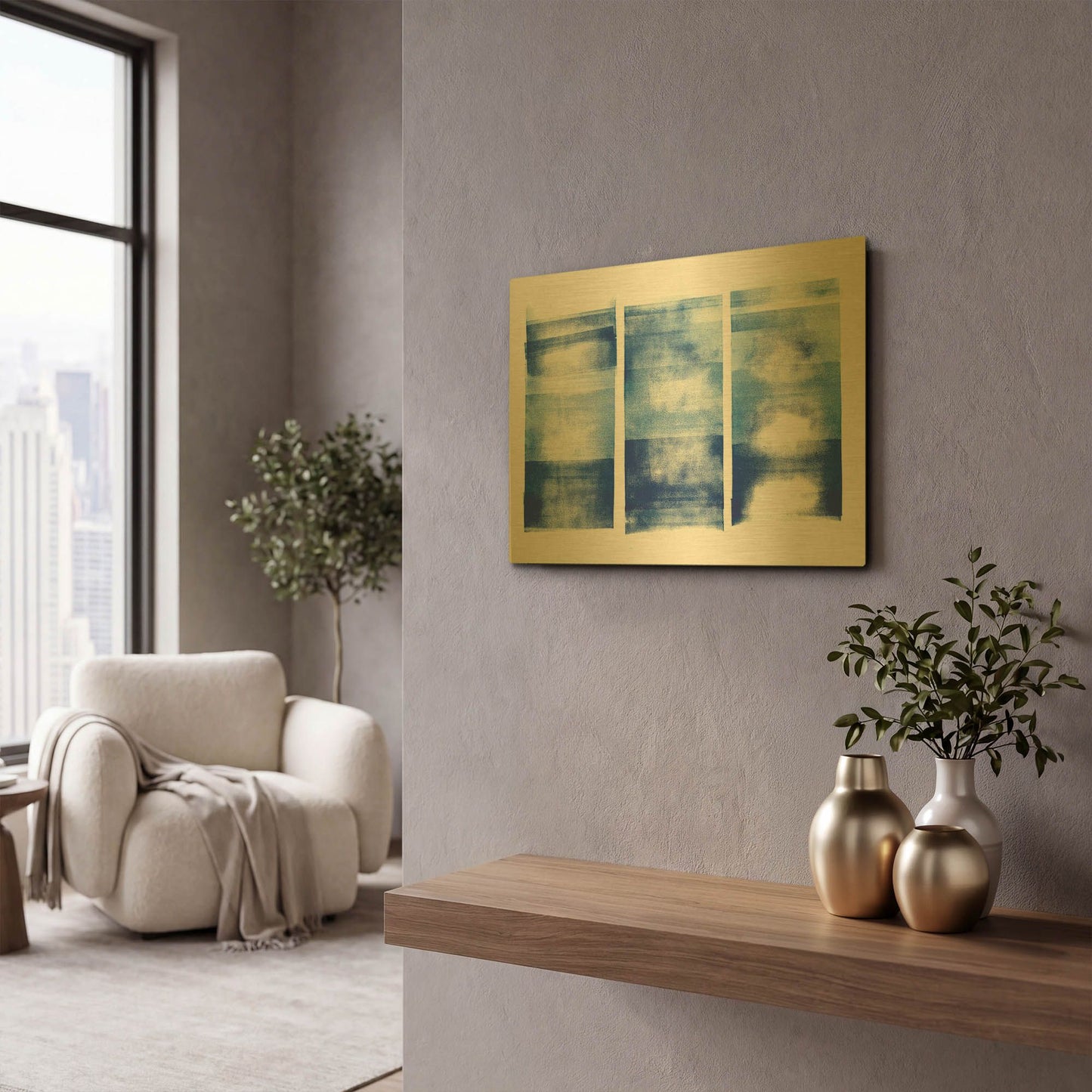 'Blue Geometric Abstract 1' By Wild Apple Portfolio Gold Metal Wall Art