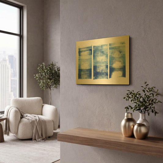 'Blue Geometric Abstract 1' By Wild Apple Portfolio Gold Metal Wall Art