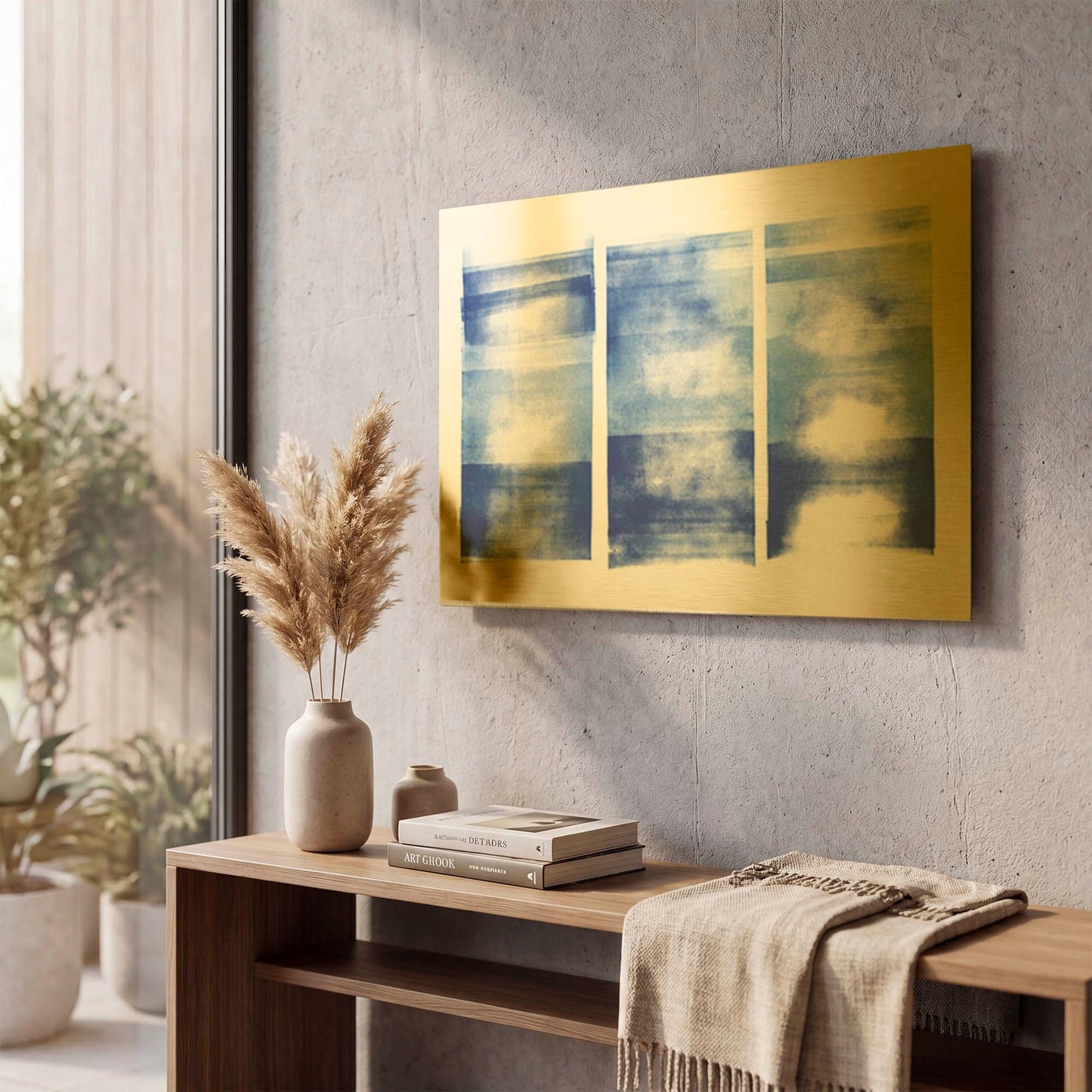 'Blue Geometric Abstract 1' By Wild Apple Portfolio Gold Metal Wall Art