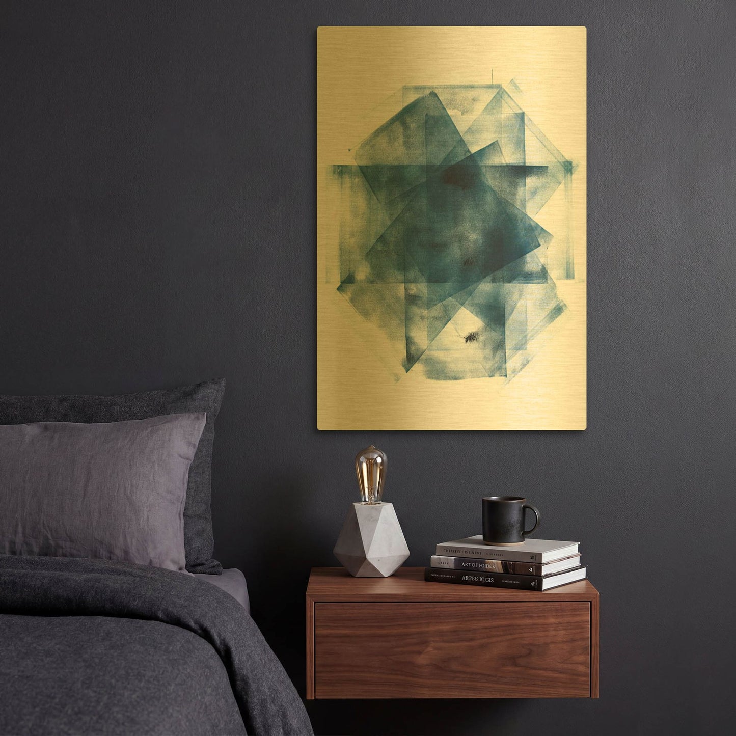 'Blue Geometric Abstract 2' By Wild Apple Portfolio Gold Metal Wall Art