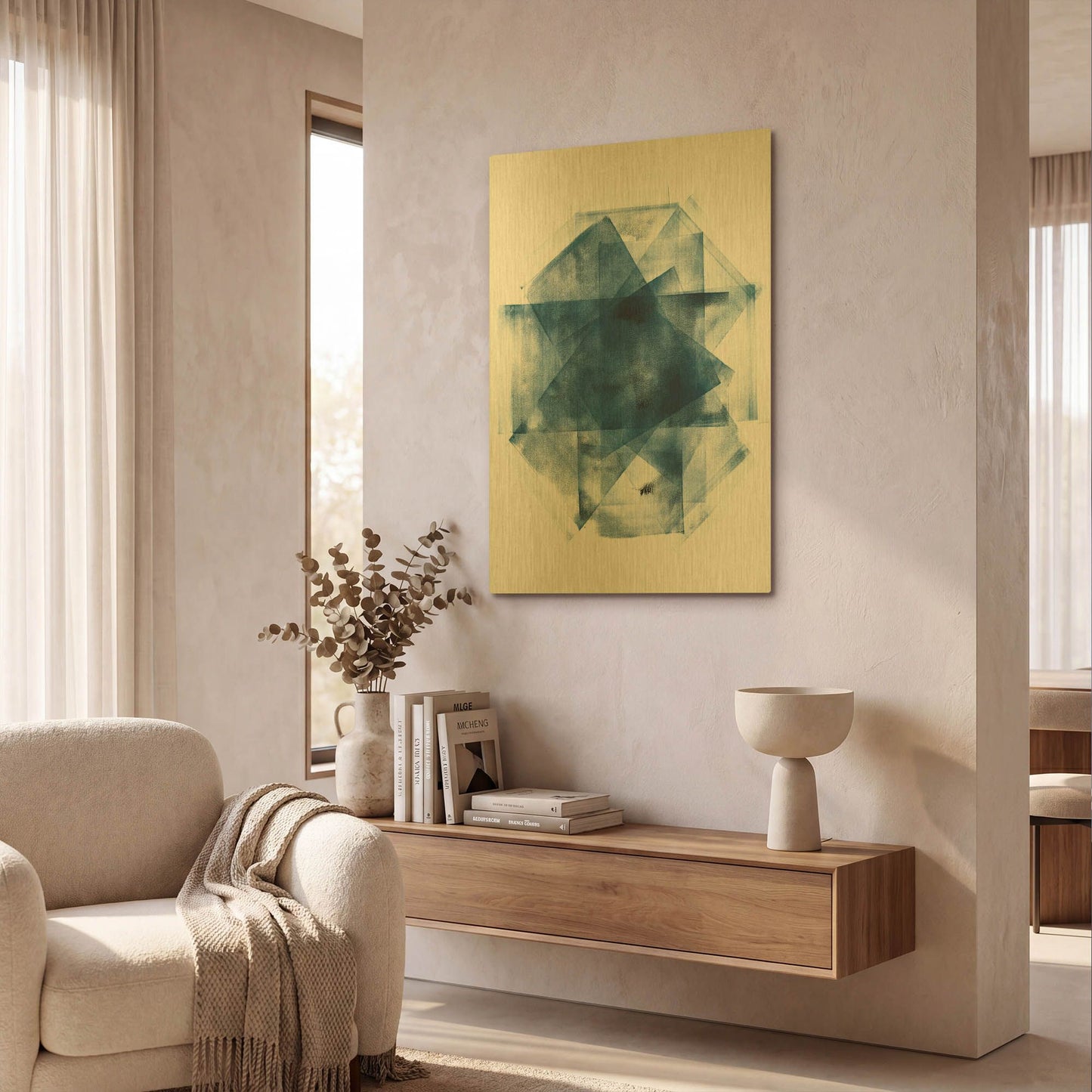 'Blue Geometric Abstract 2' By Wild Apple Portfolio Gold Metal Wall Art