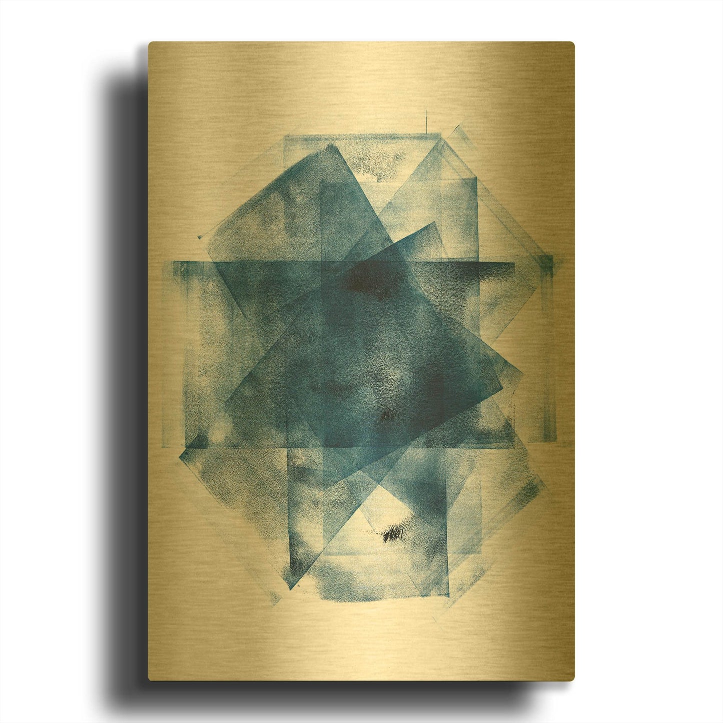 'Blue Geometric Abstract 2' By Wild Apple Portfolio Gold Metal Wall Art