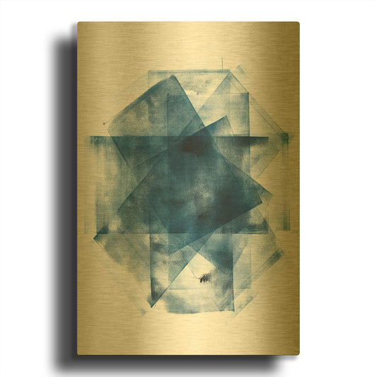 'Blue Geometric Abstract 2' By Wild Apple Portfolio Gold Metal Wall Art