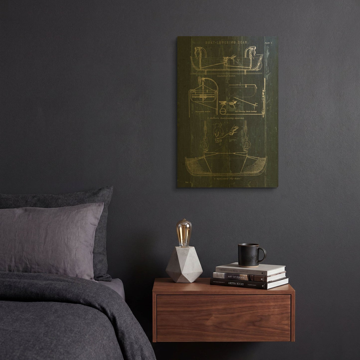 'Boat Launching Blueprint 1' By Wild Apple Portfolio Gold Metal Wall Art