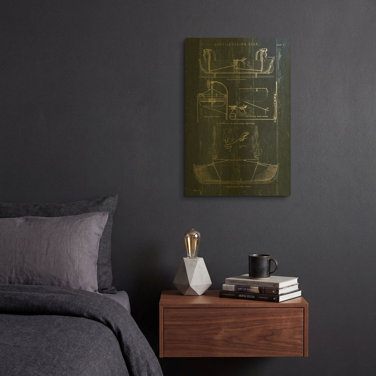 'Boat Launching Blueprint 1' By Wild Apple Portfolio Gold Metal Wall Art