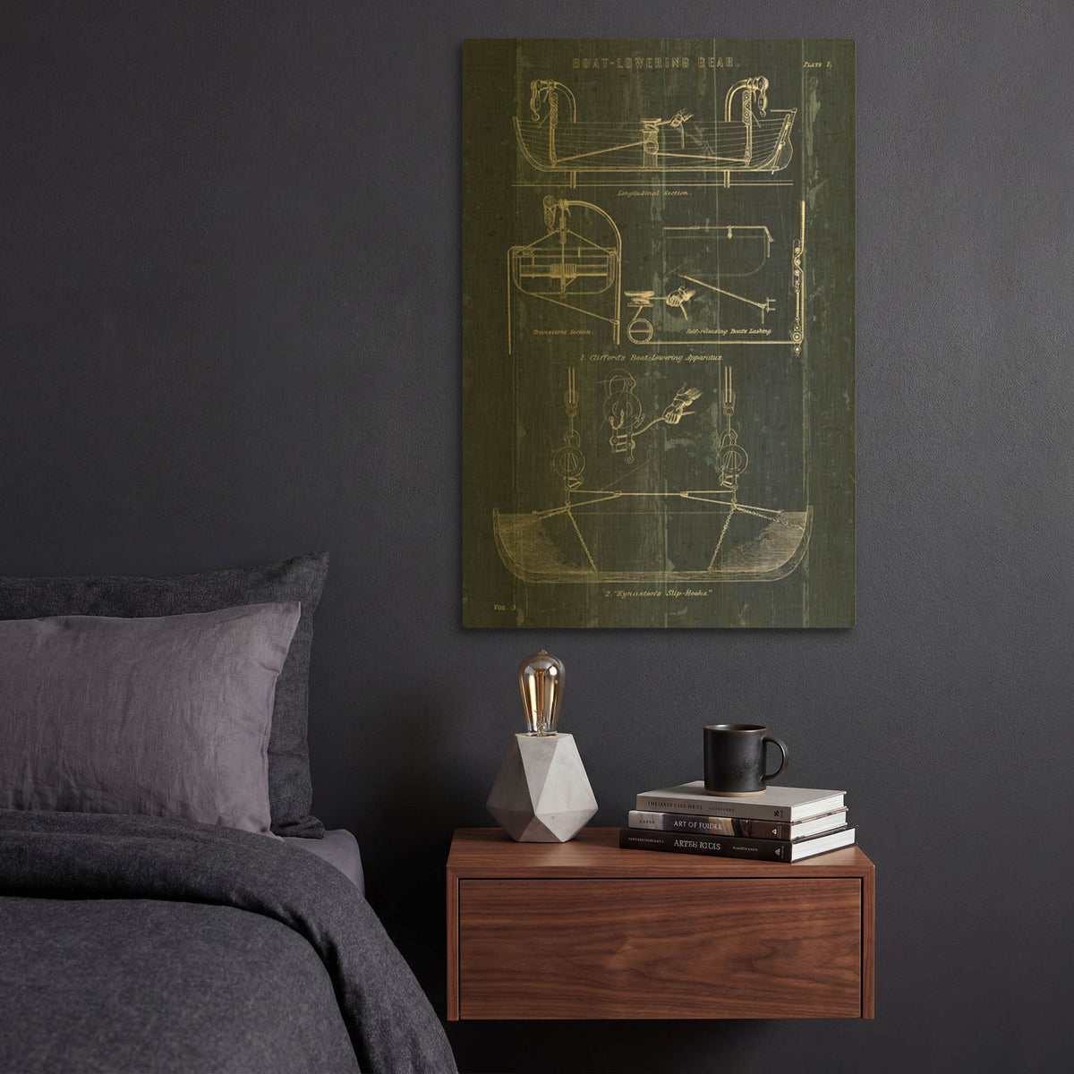 'Boat Launching Blueprint 1' By Wild Apple Portfolio Gold Metal Wall Art