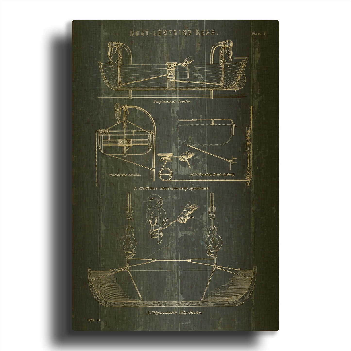 'Boat Launching Blueprint 1' By Wild Apple Portfolio Gold Metal Wall Art