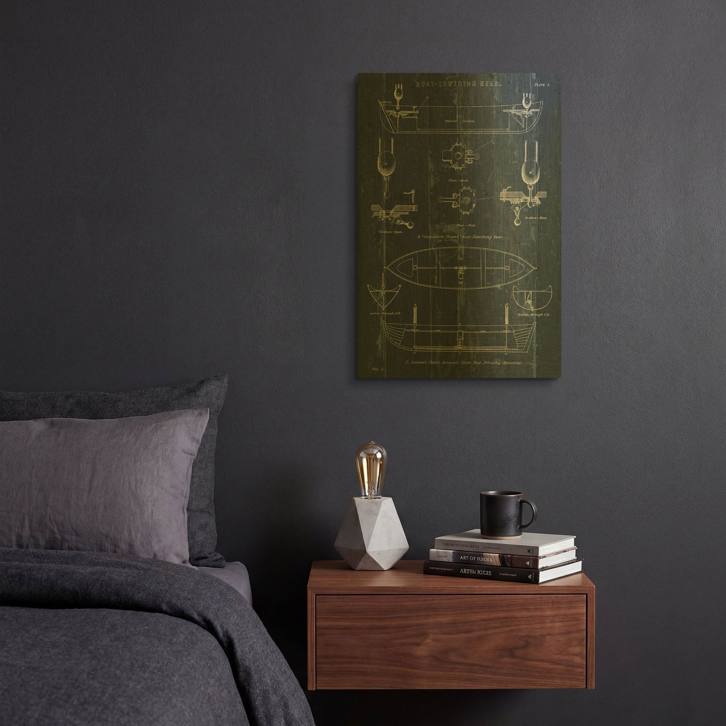 'Boat Launching Blueprint 2' By Wild Apple Portfolio Gold Metal Wall Art