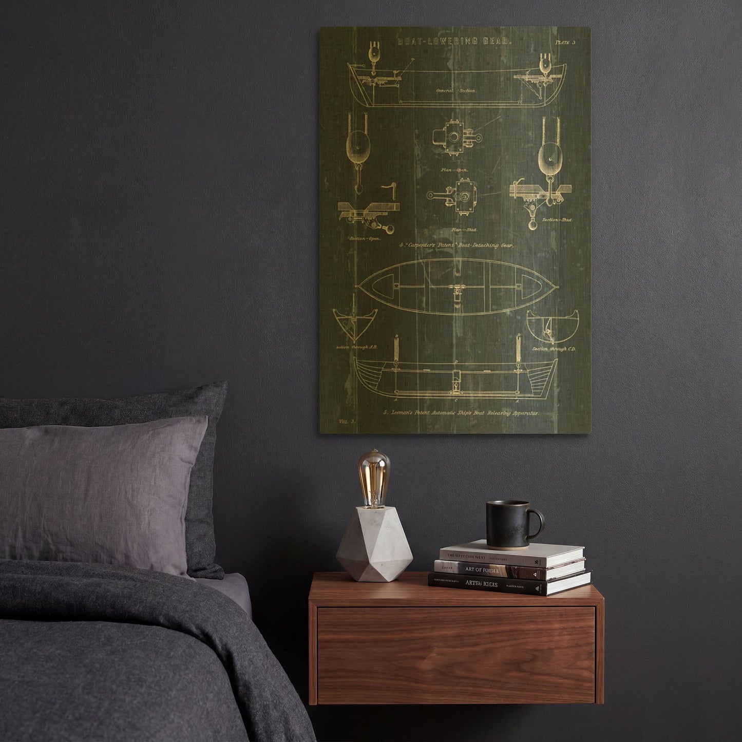 'Boat Launching Blueprint 2' By Wild Apple Portfolio Gold Metal Wall Art