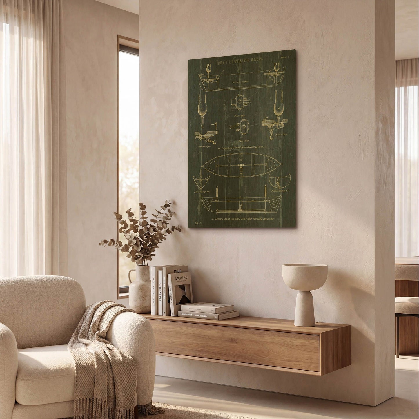'Boat Launching Blueprint 2' By Wild Apple Portfolio Gold Metal Wall Art