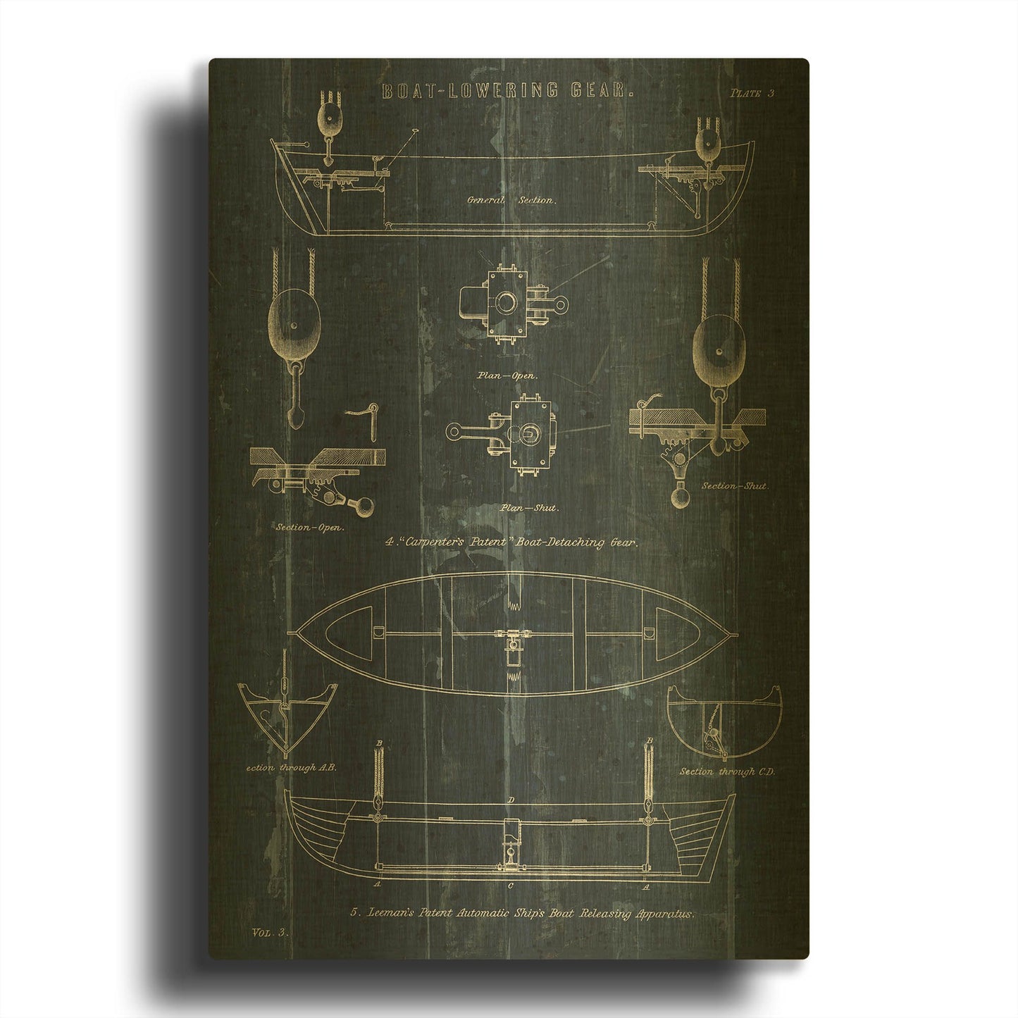 'Boat Launching Blueprint 2' By Wild Apple Portfolio Gold Metal Wall Art
