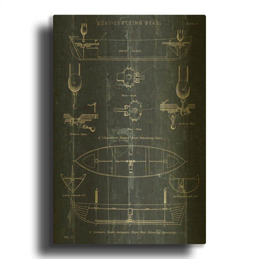 'Boat Launching Blueprint 2' By Wild Apple Portfolio Gold Metal Wall Art