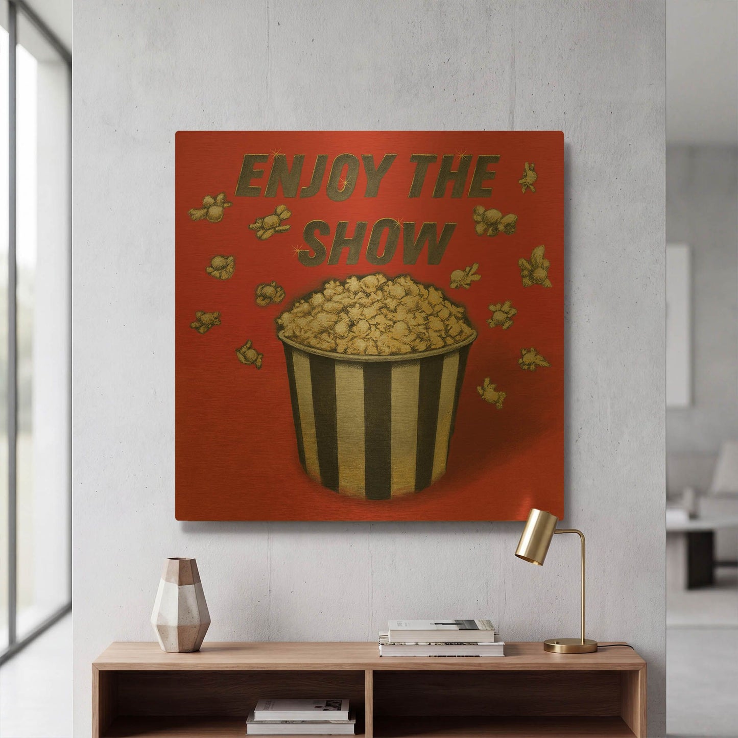 'Enjoy the Show Red' By Wild Apple Portfolio Gold Metal Wall Art