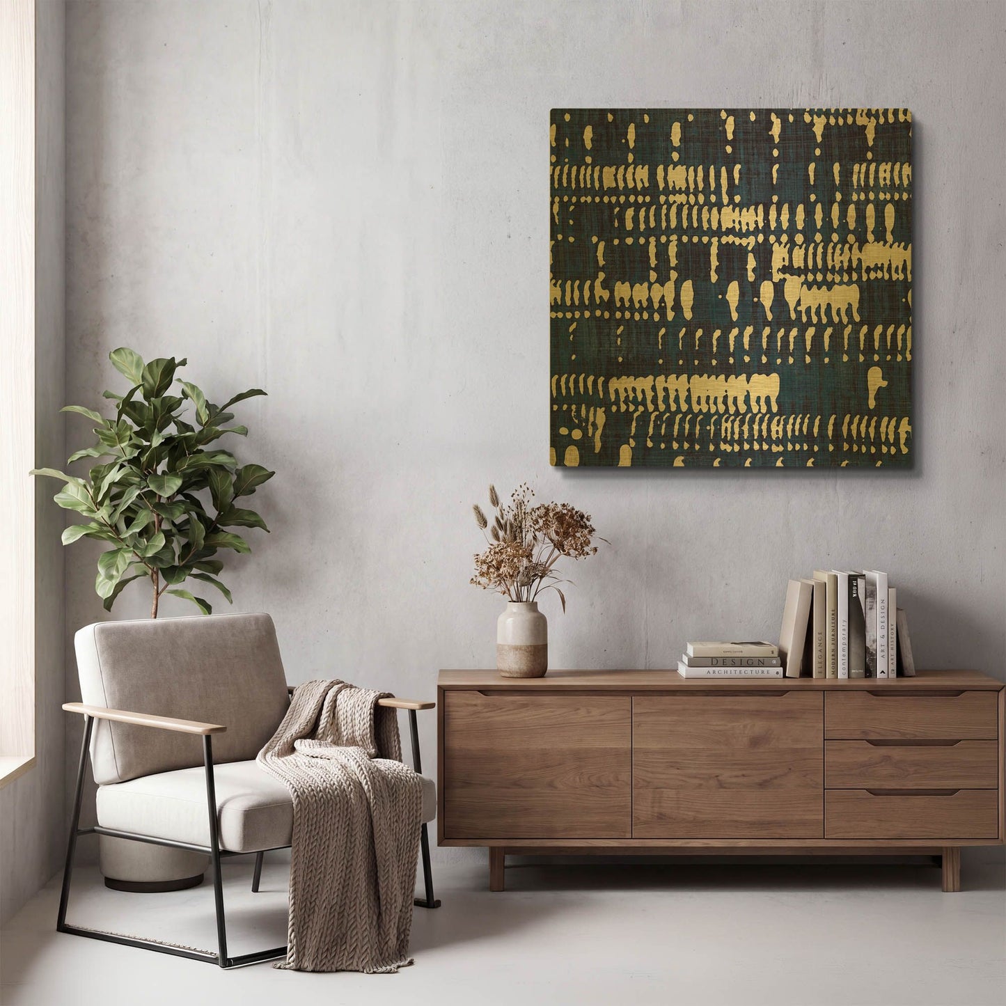 'Indigo Batik 4' By Wild Apple Portfolio Gold Metal Wall Art
