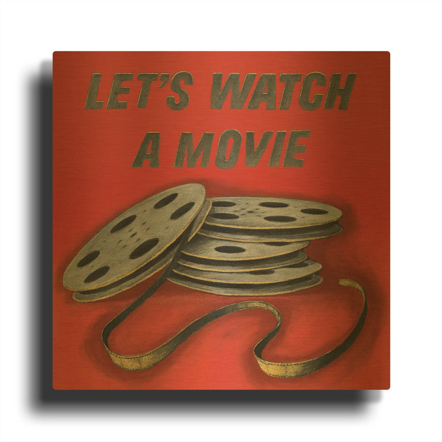 'Lets Watch a Movie Red' By Wild Apple Portfolio Gold Metal Wall Art