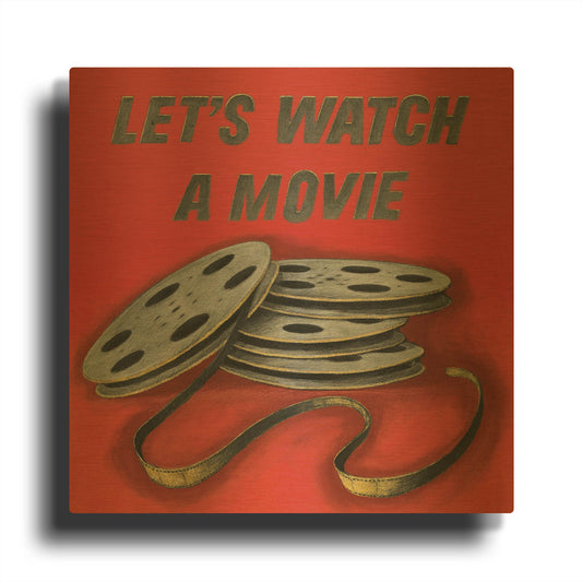 'Lets Watch a Movie Red' By Wild Apple Portfolio Gold Metal Wall Art
