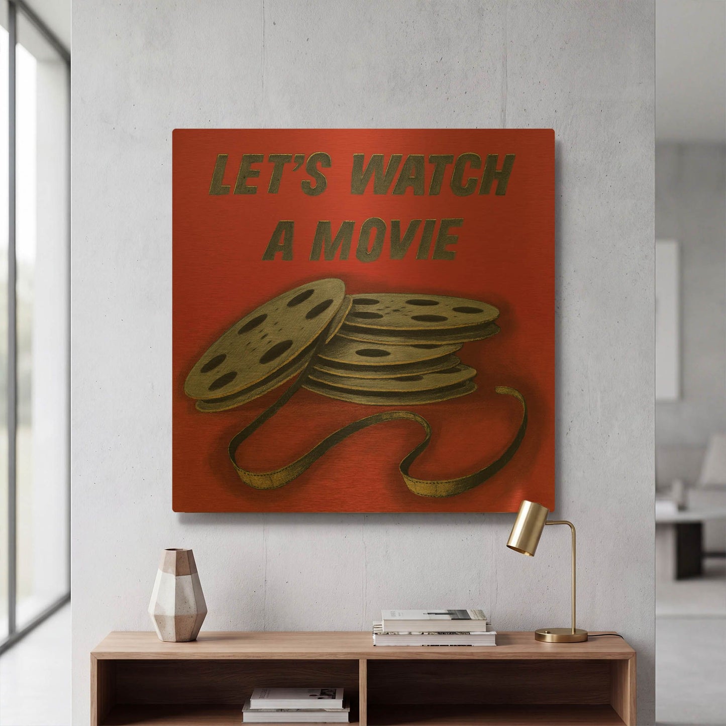 'Lets Watch a Movie Red' By Wild Apple Portfolio Gold Metal Wall Art