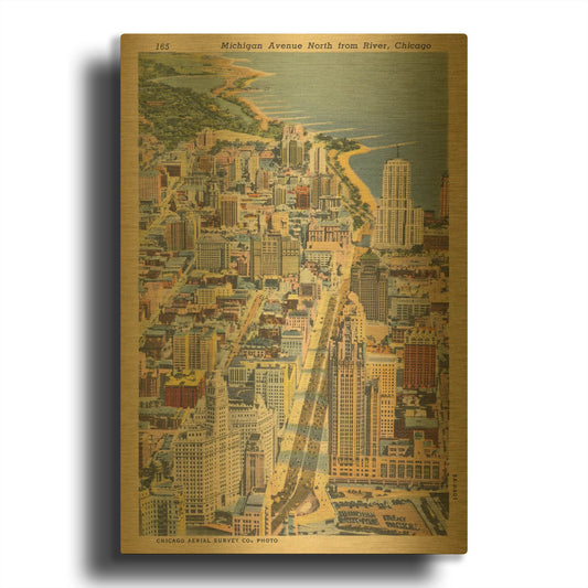 'Michigan Avenue North from River Chicago' By Wild Apple Portfolio Gold Metal Wall Art