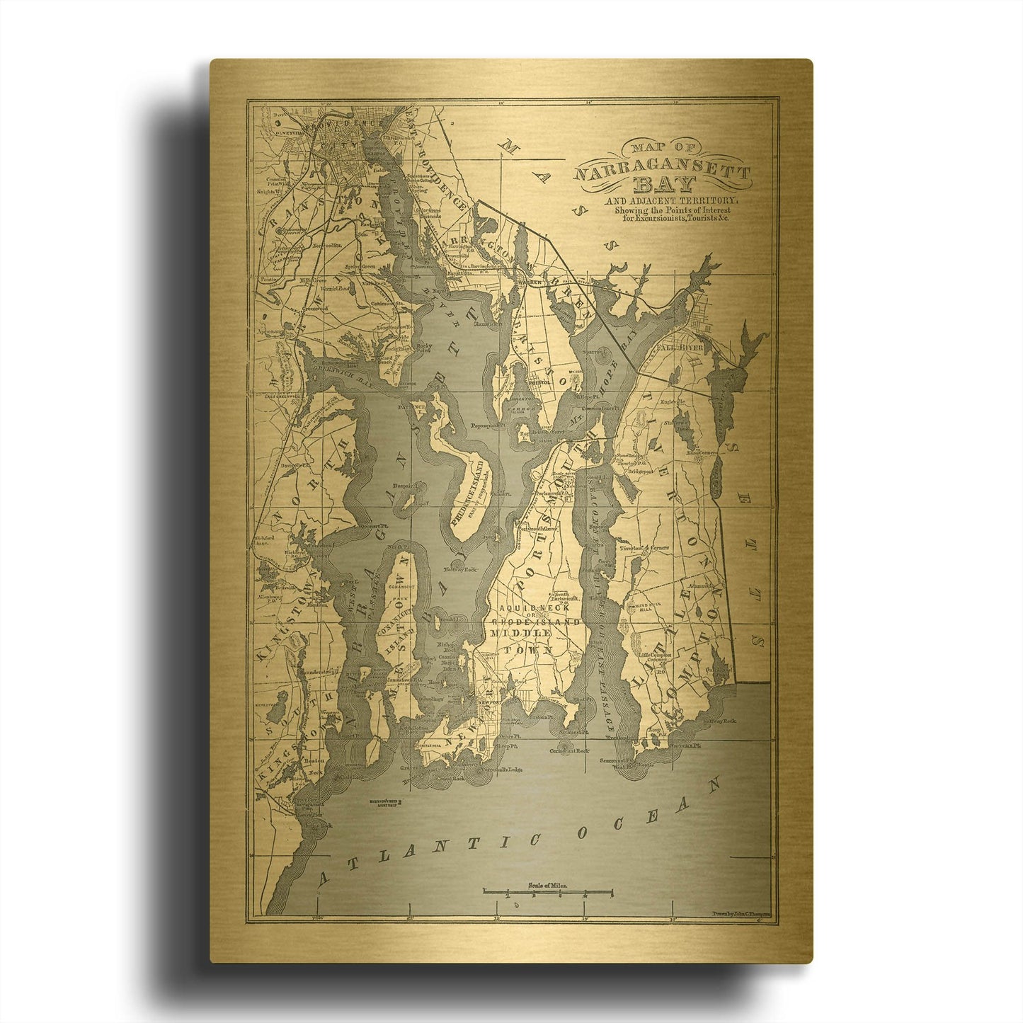 'Narragansett Bay Map 2' By Wild Apple Portfolio Gold Metal Wall Art