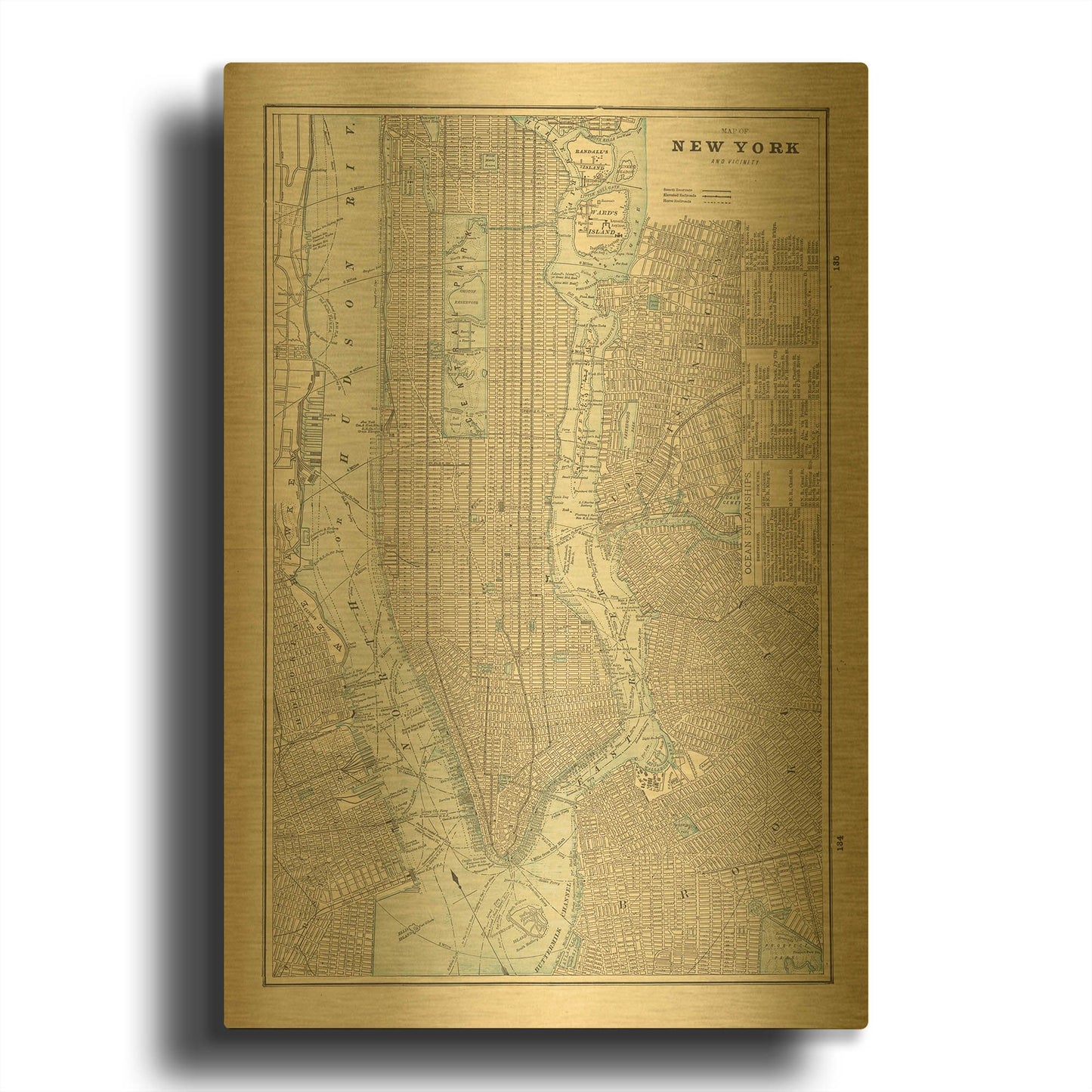 'New York City Map' By Wild Apple Portfolio Gold Metal Wall Art